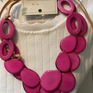 Tagua Hot Pink Adjustable Necklace.  Tagua but from Ecuador.